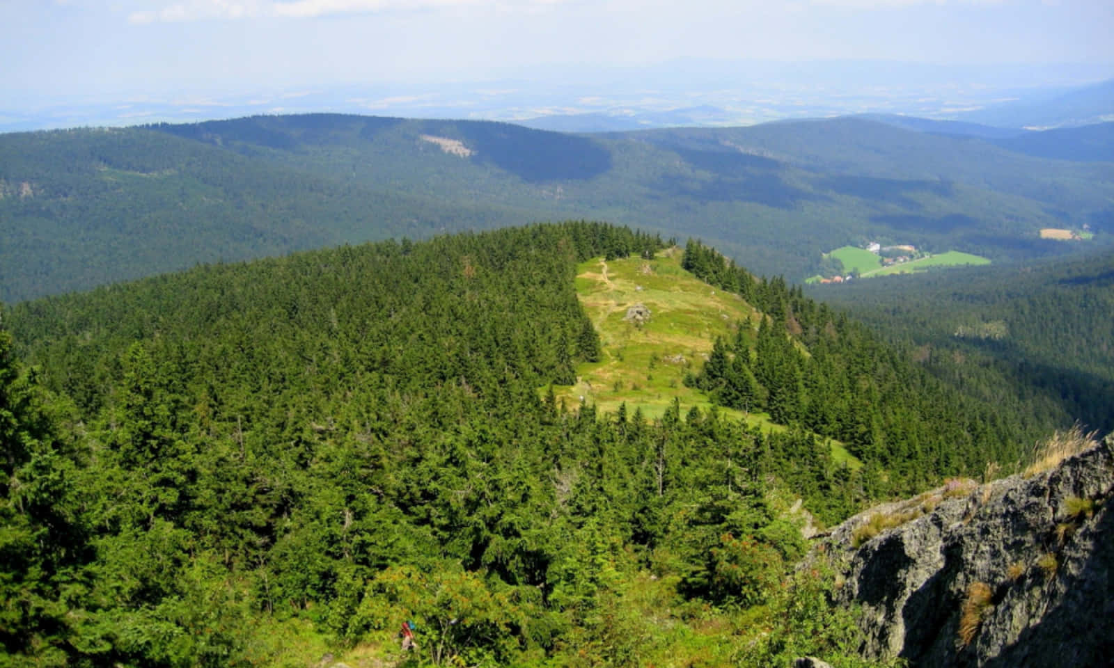 A View Of A Mountain With Trees And A Valley Wallpaper