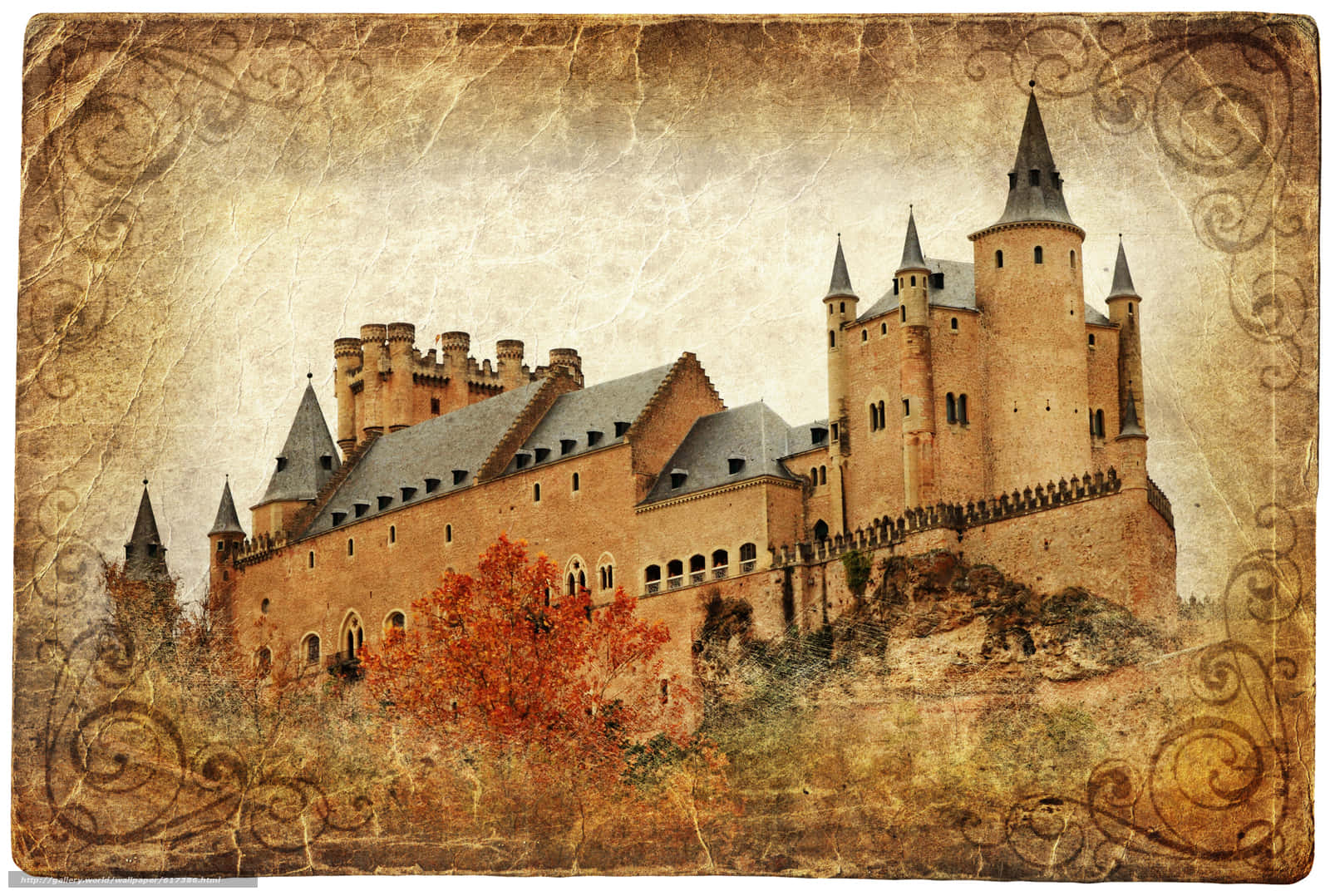 A Vintage Portrayal Of The Majestic Segovia Castle In Spain Wallpaper