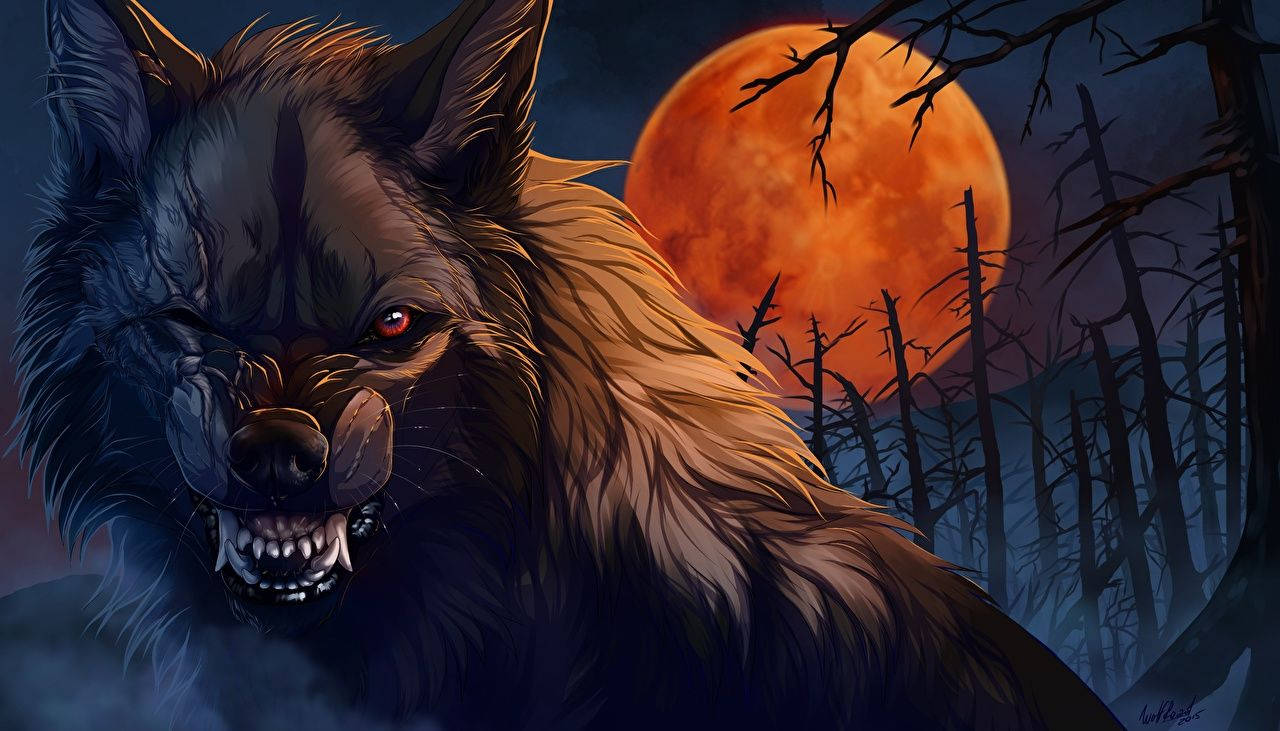 A Werewolf Under A Blood Moon Wallpaper