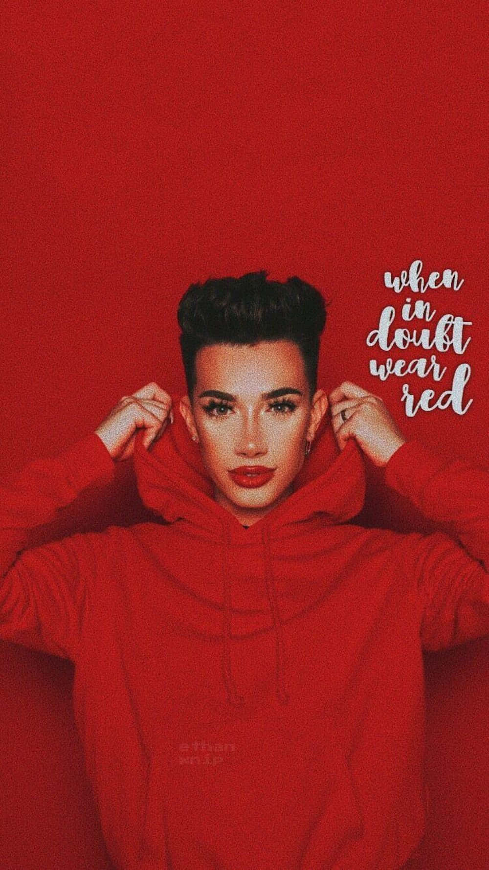 A Woman In Red Hoodie With The Words When I Think Red Wallpaper