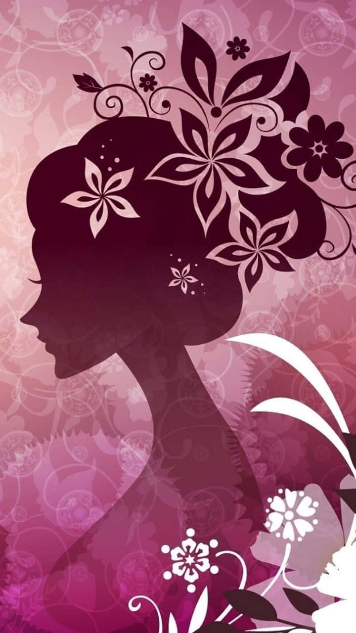 A Woman's Silhouette With Flowers And Flowers Wallpaper