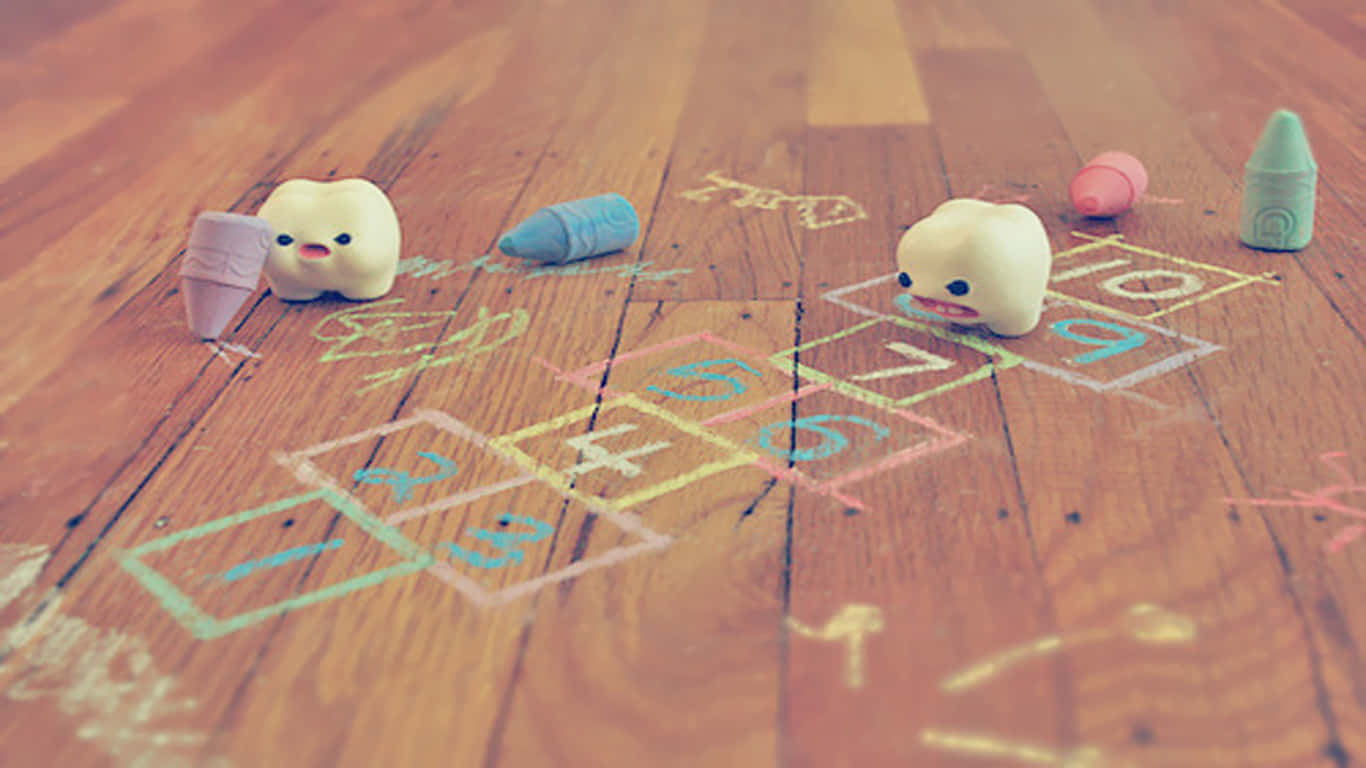 A Wooden Floor With Chalk On It Wallpaper