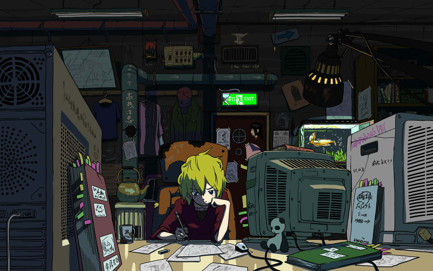 A Young Anime Boy Exploring The World Of Technology. Wallpaper