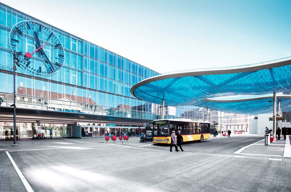 Aarau Bus Stationwith Giant Clock Wallpaper