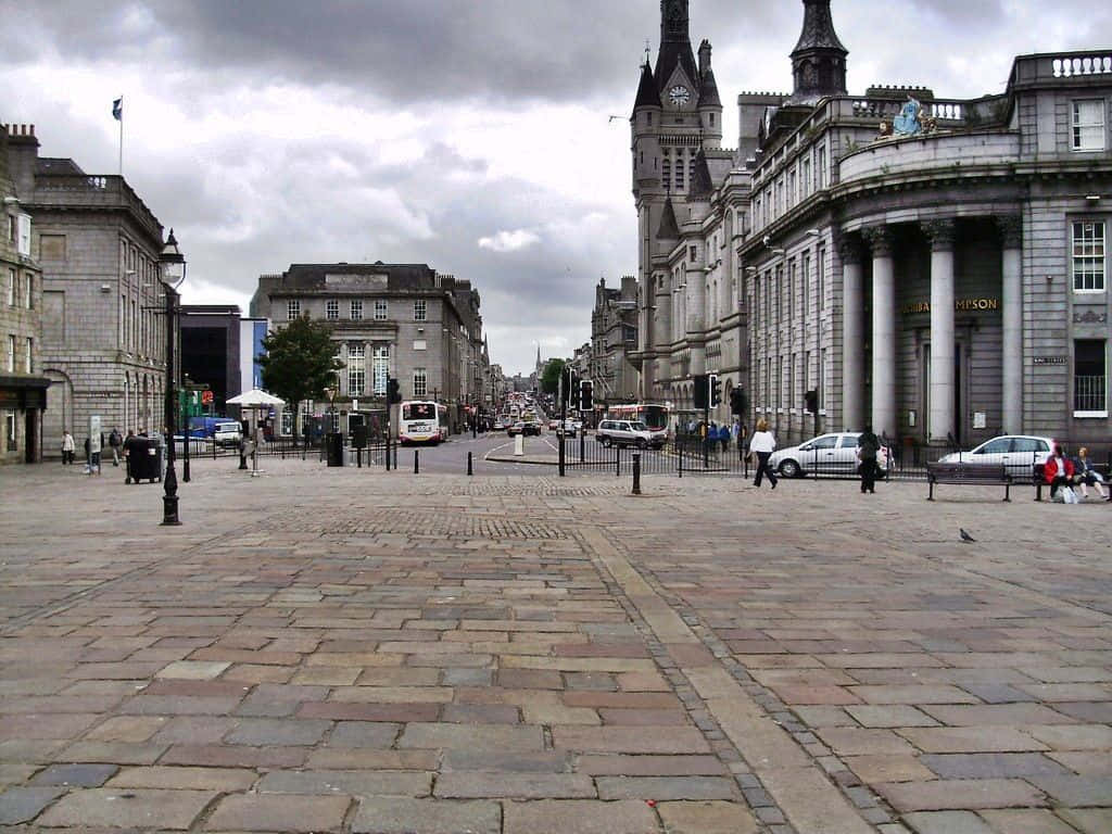 Aberdeen Cityscape Cobblestone Street View Wallpaper