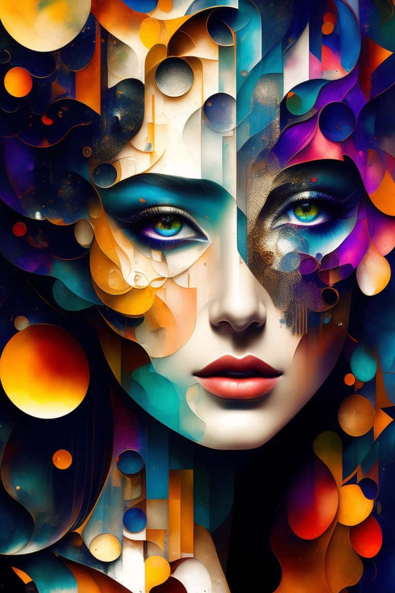 Abstract Female Portrait Colorful Geometric Patterns Wallpaper