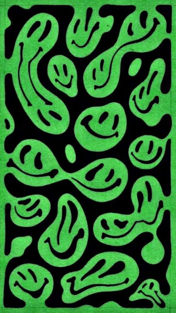 Abstract Green Melting Smiley Faces Wallpaper