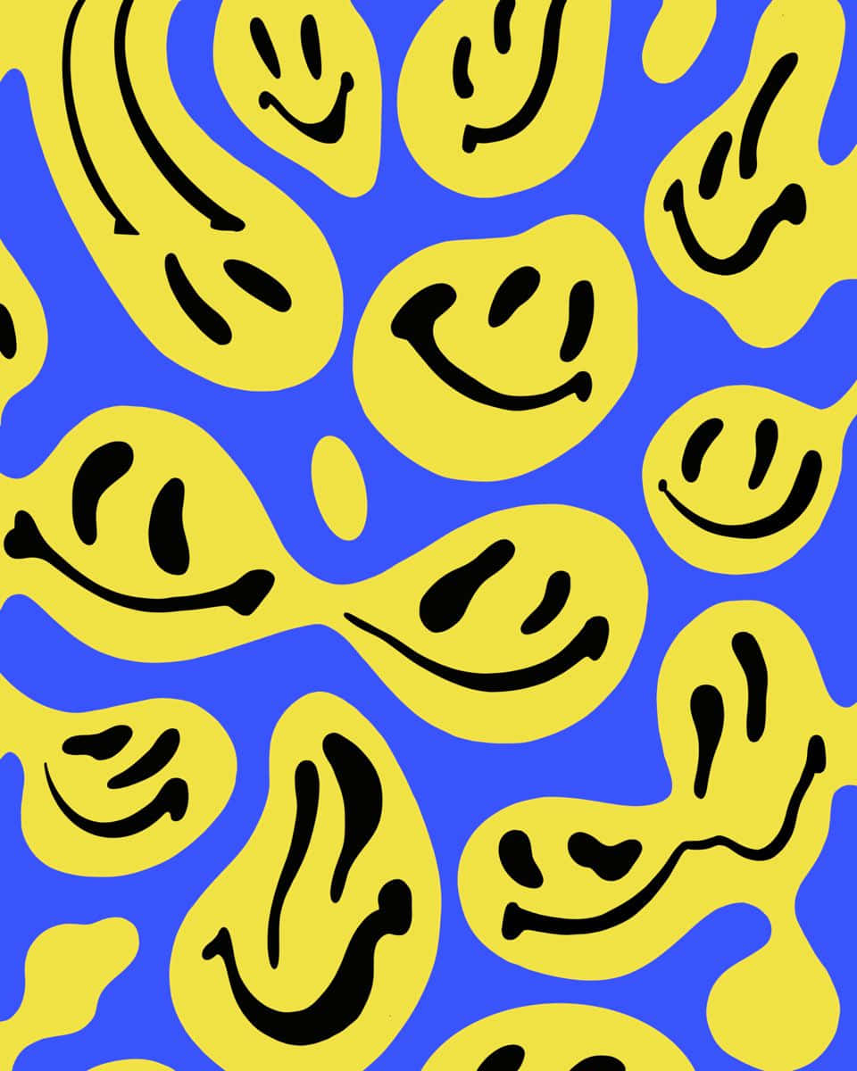 Abstract Melting Smiley Faces Pattern Wallpaper