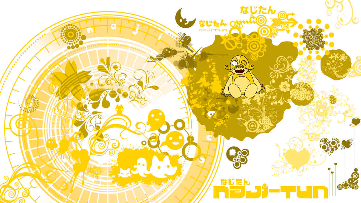 Abstract Yellow Artworkwith Cartoon Character Wallpaper