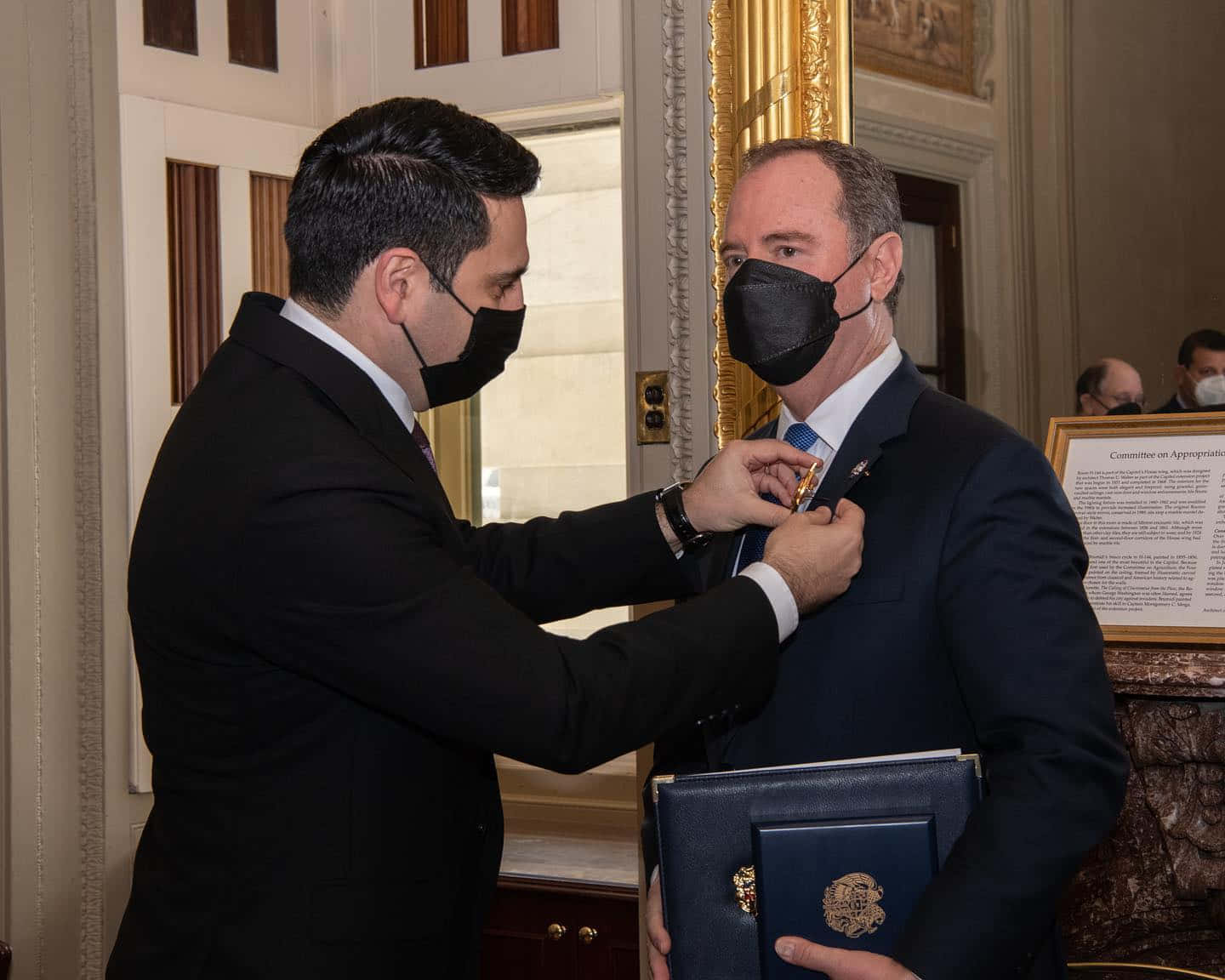 Adam Schiff Being Awarded By Someone Wallpaper