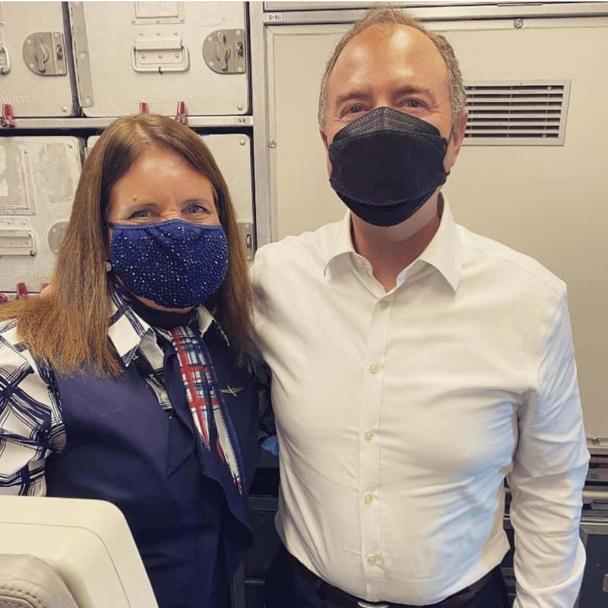 Adam Schiff With A Flight Attendant Wallpaper