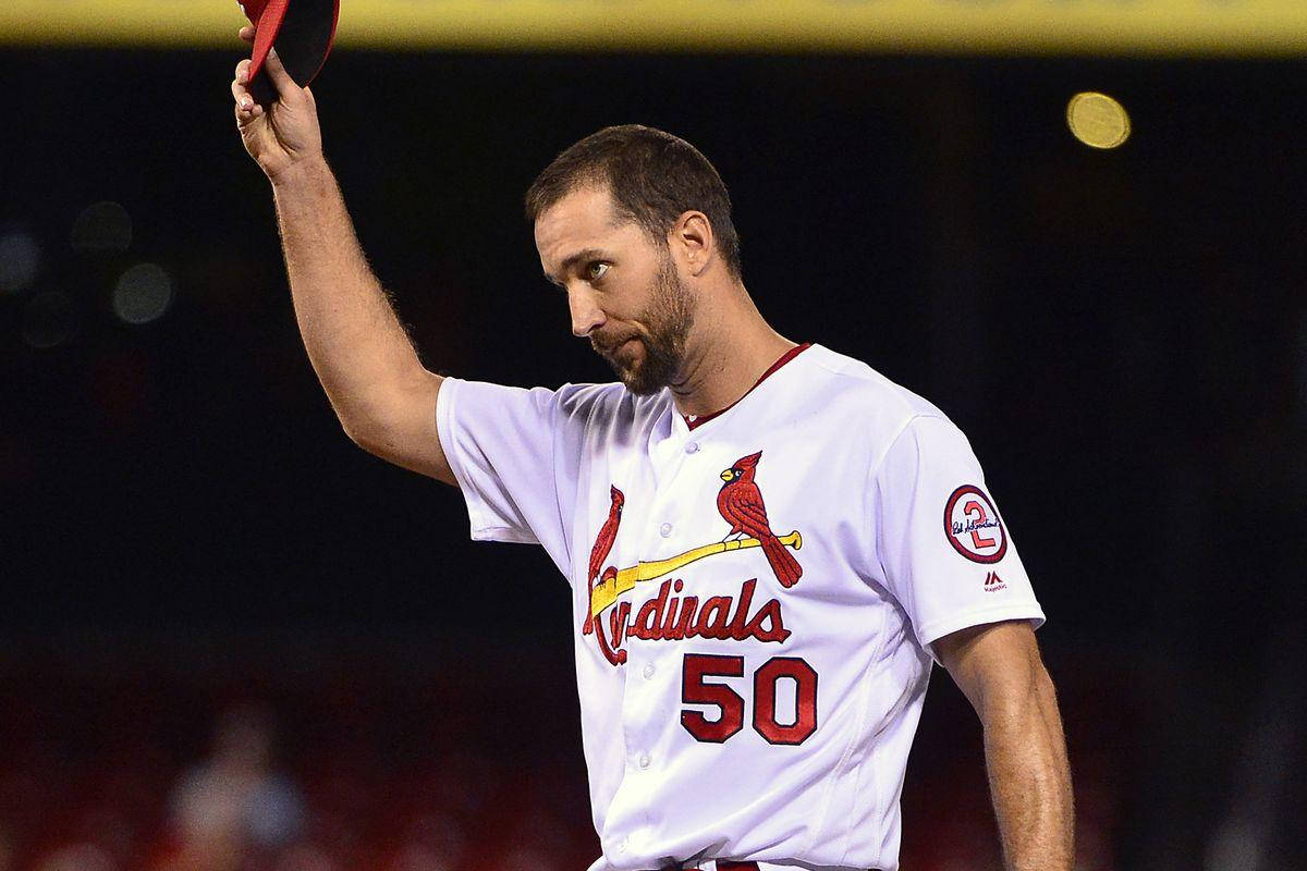 Adam Wainwright Saluting With Cap In Hand Wallpaper