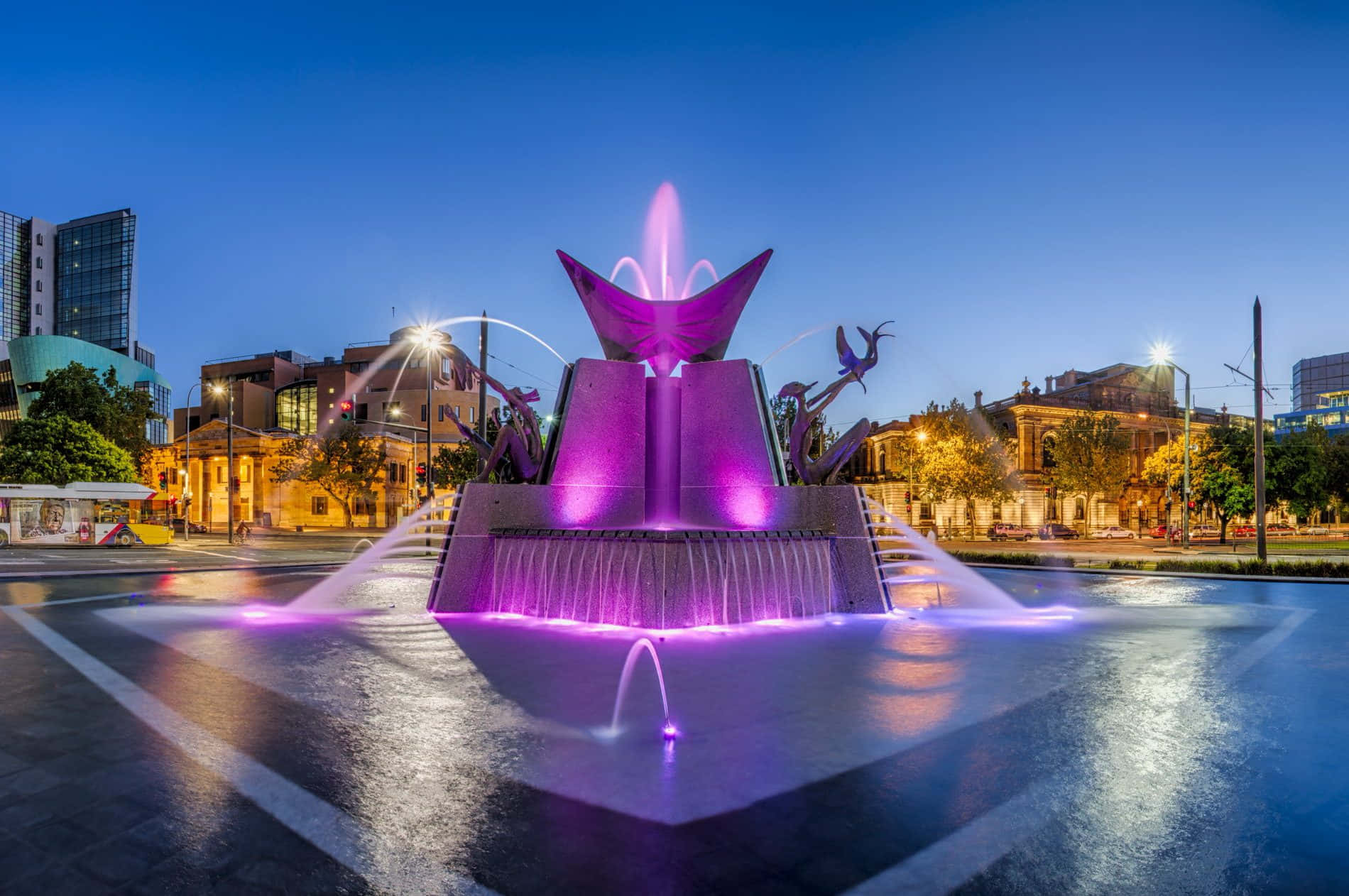 Adelaide Victoria Square Fountain Twilight Wallpaper