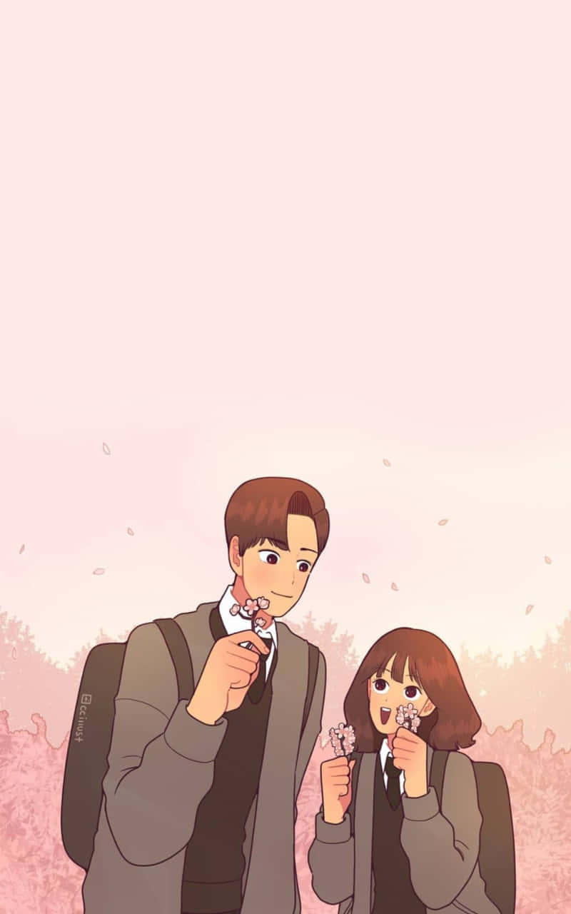 Adorable Aesthetic Anime Couple Wallpaper