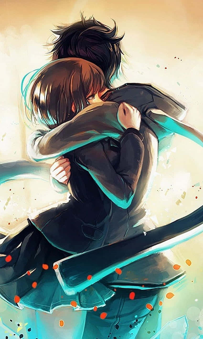 Adorable Anime Couple Embrace - Android Wallpaper Wallpaper