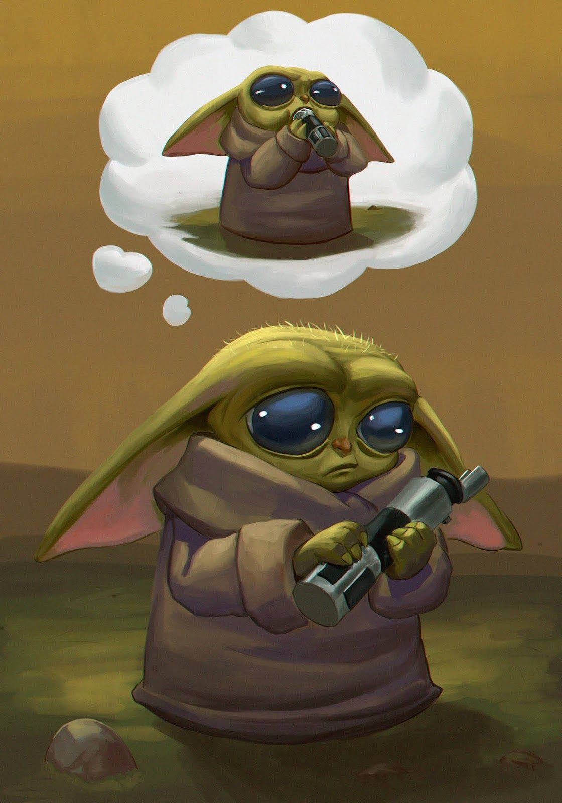 Adorable Baby Yoda Sitting In Thoughtful Contemplation Wallpaper