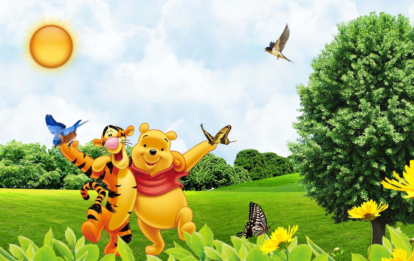 Adorable Cartoon Animals Dancing Together Wallpaper