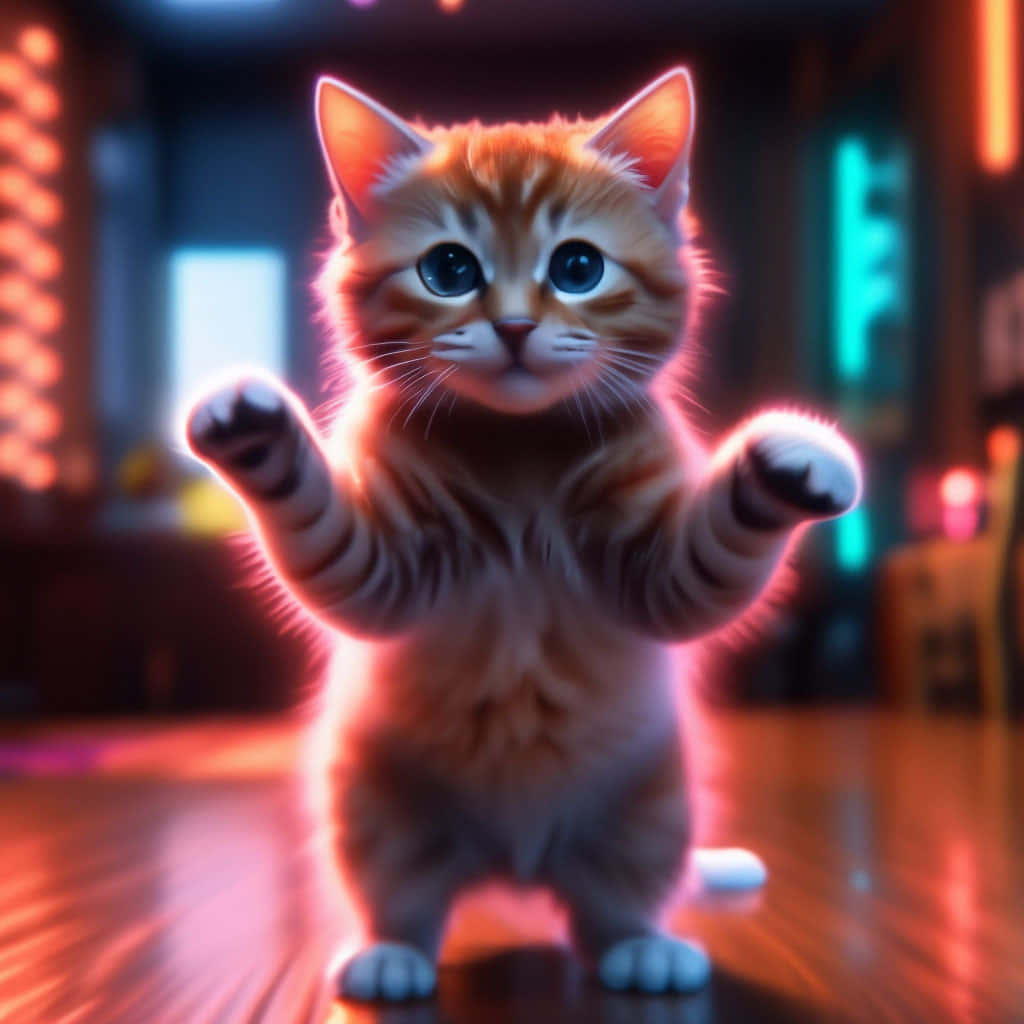 Adorable Dancing Kitten Illustration Wallpaper