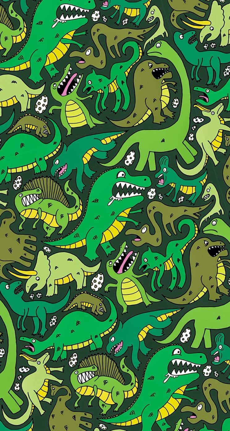 Adorable Green Dinosaur Illustration Wallpaper