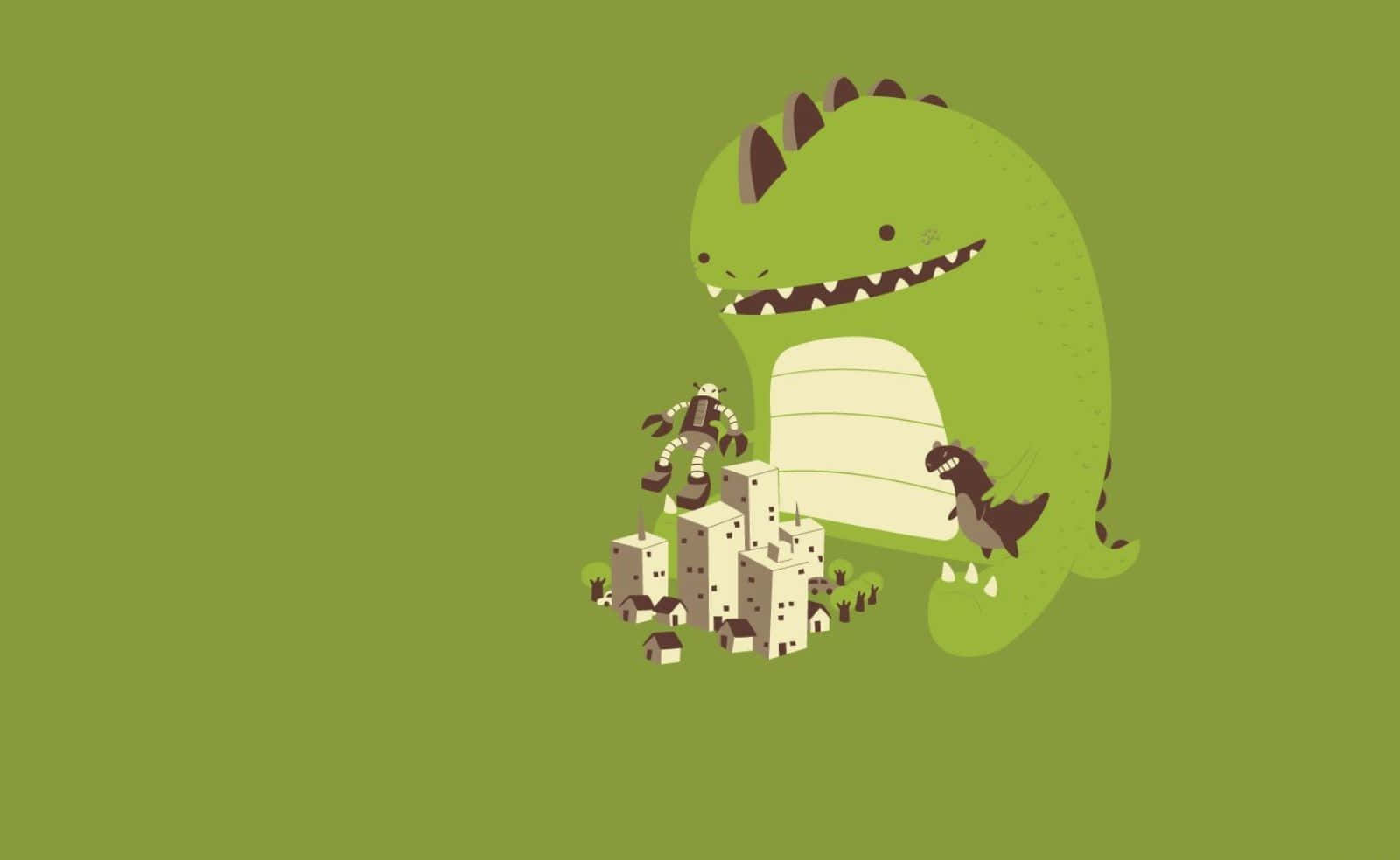 Adorable Green Dinosaur Roaming The Forest Wallpaper