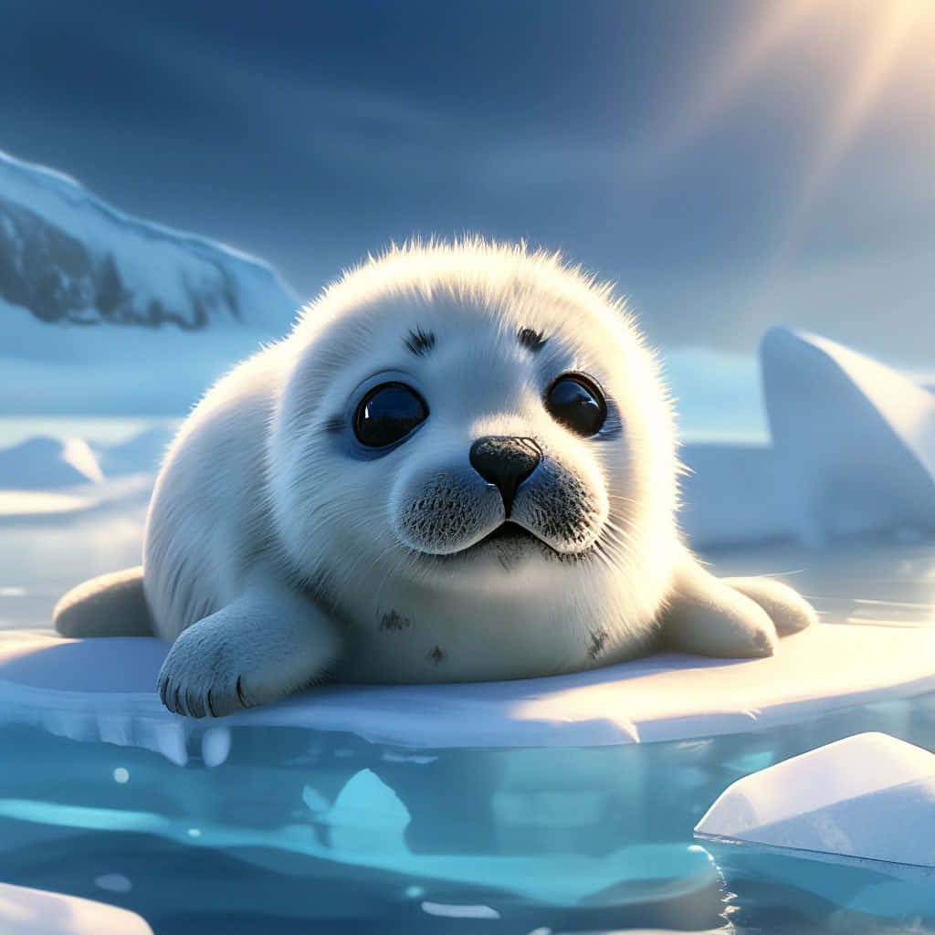 Adorable Harp Seal Pup Ice Floe Wallpaper