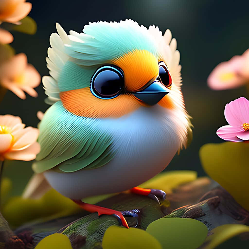 Adorable Kawaii Bird Illustration Wallpaper