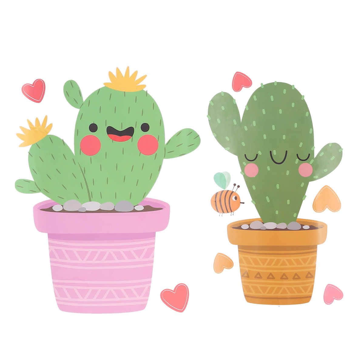 Adorable Kawaii Cactus Illustration Wallpaper