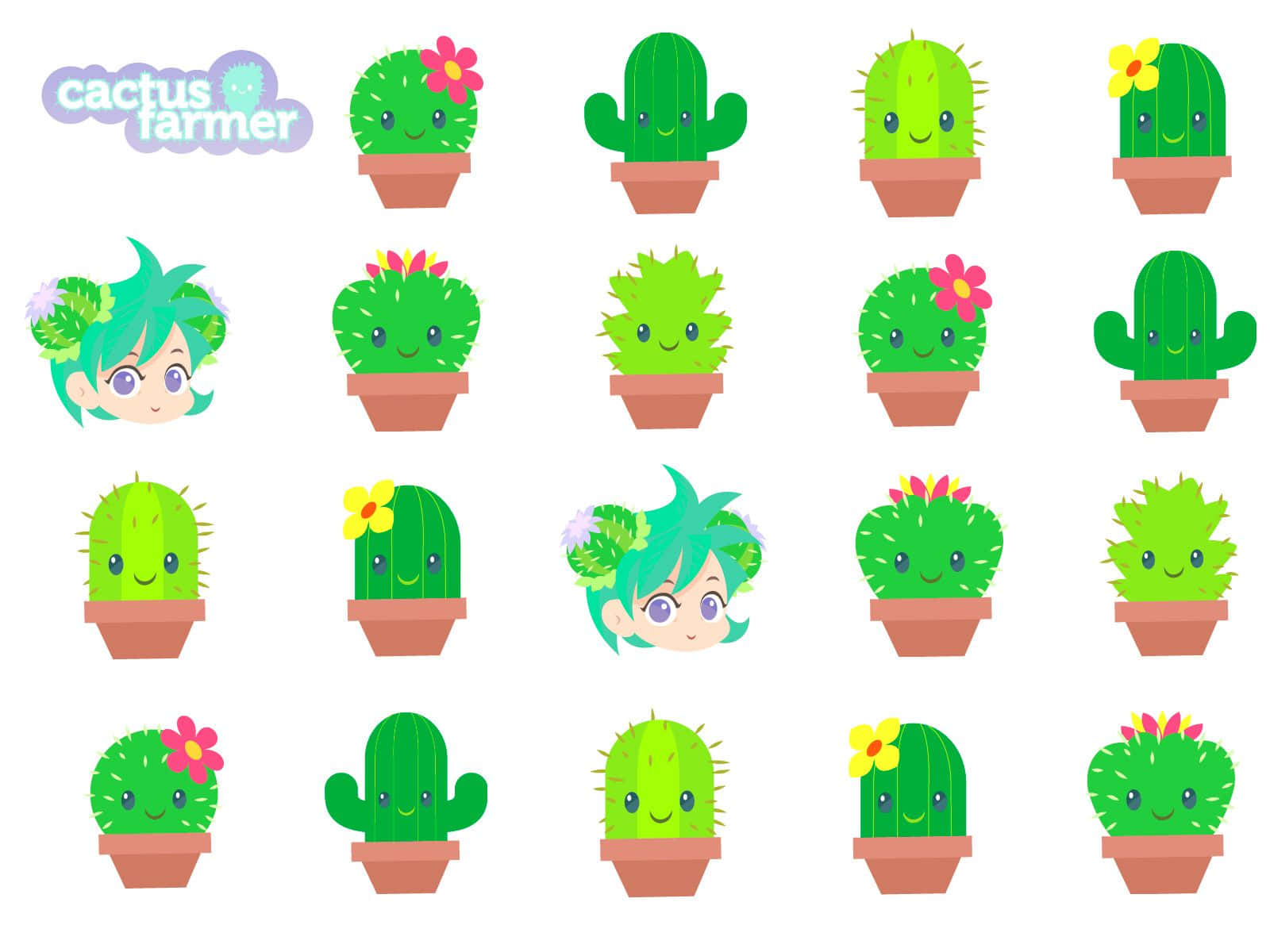 Adorable Kawaii Cactus Illustration Wallpaper