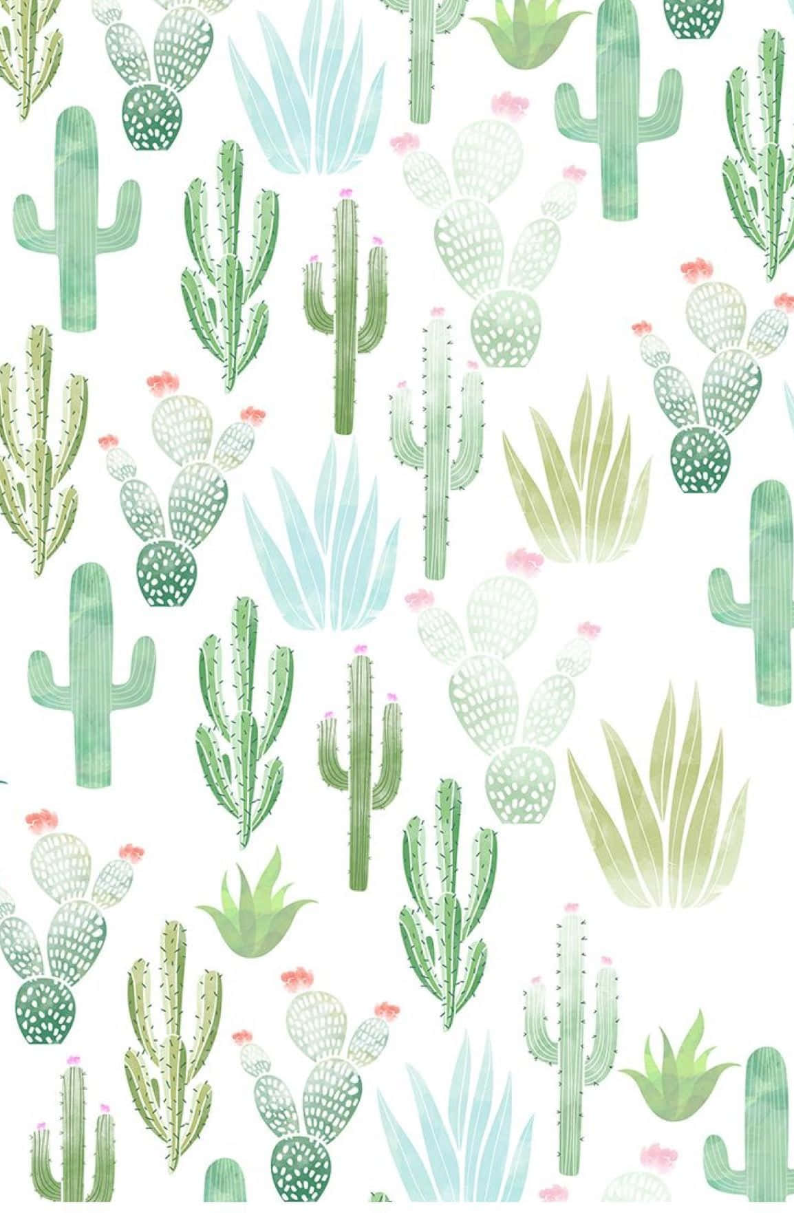 Adorable Kawaii Cactus Illustration Wallpaper