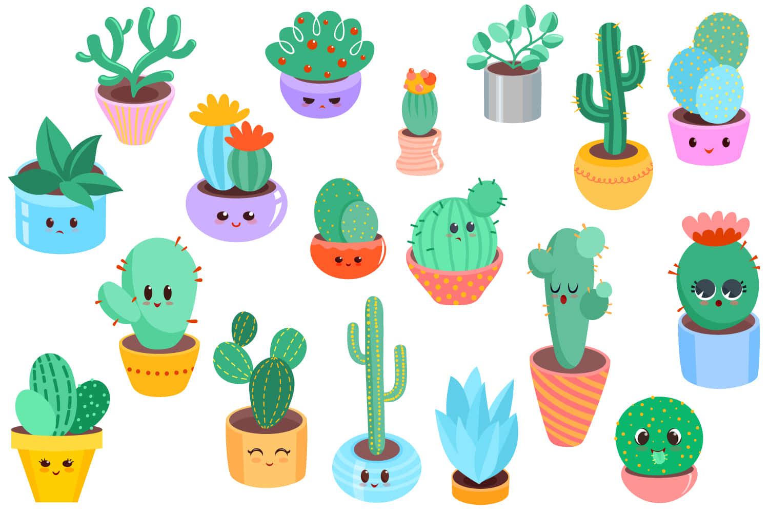 Adorable Kawaii Cactus Illustration Wallpaper