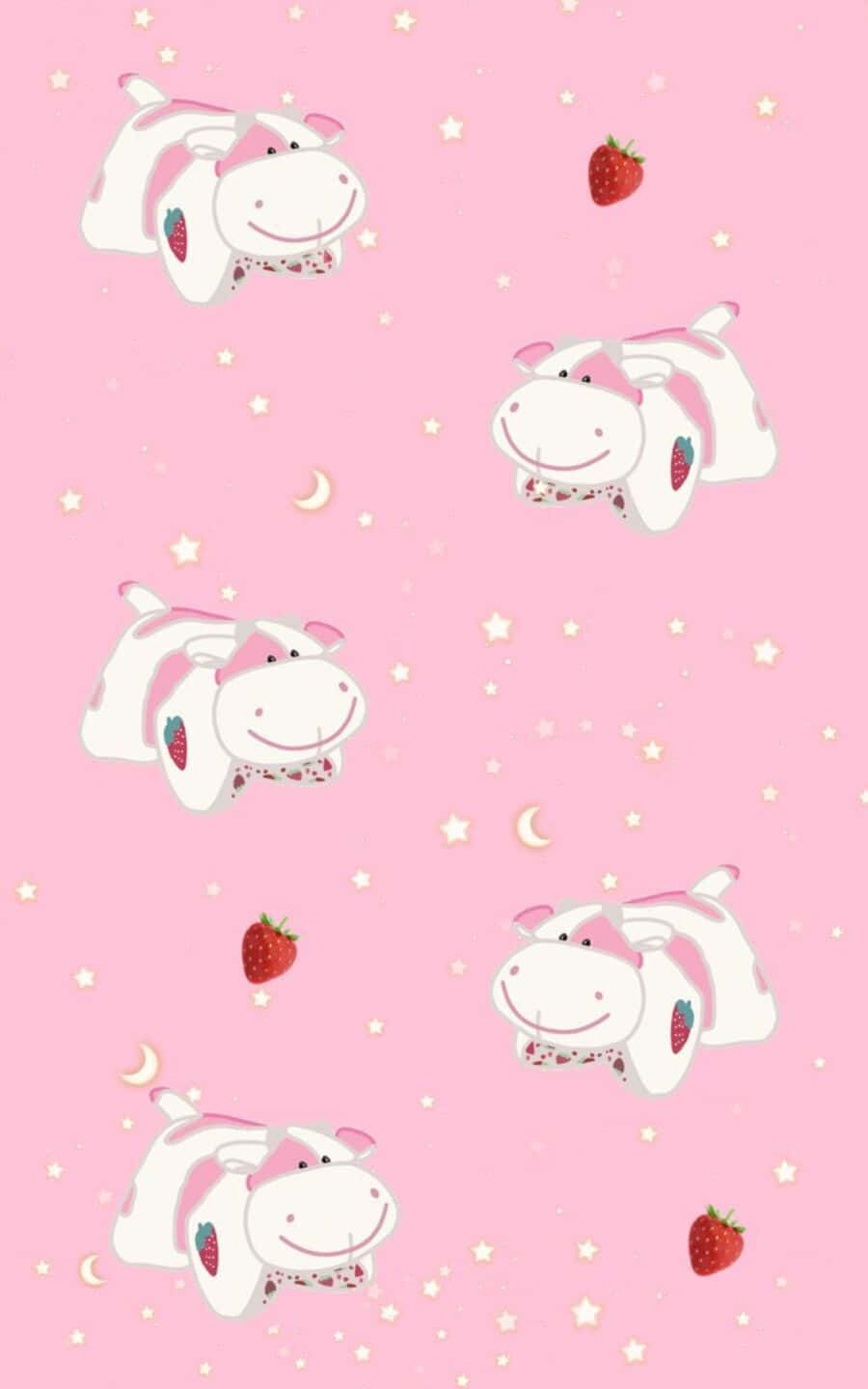 Adorable Kawaii Cute Cow Illustration Wallpaper