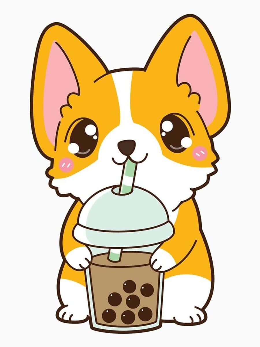 Adorable Kawaii Dog Illustration Wallpaper