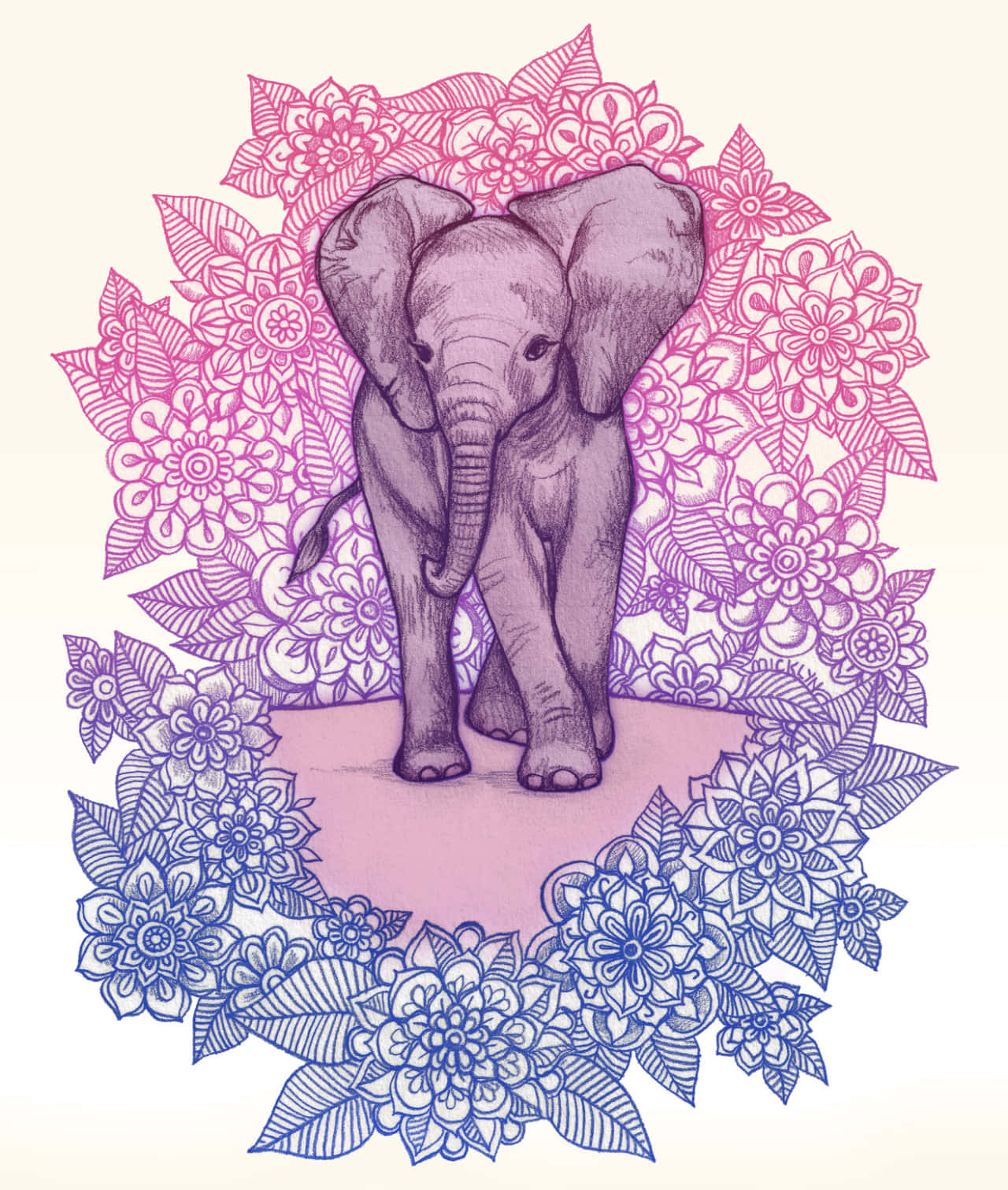 Adorable Kawaii Elephant Illustration Wallpaper