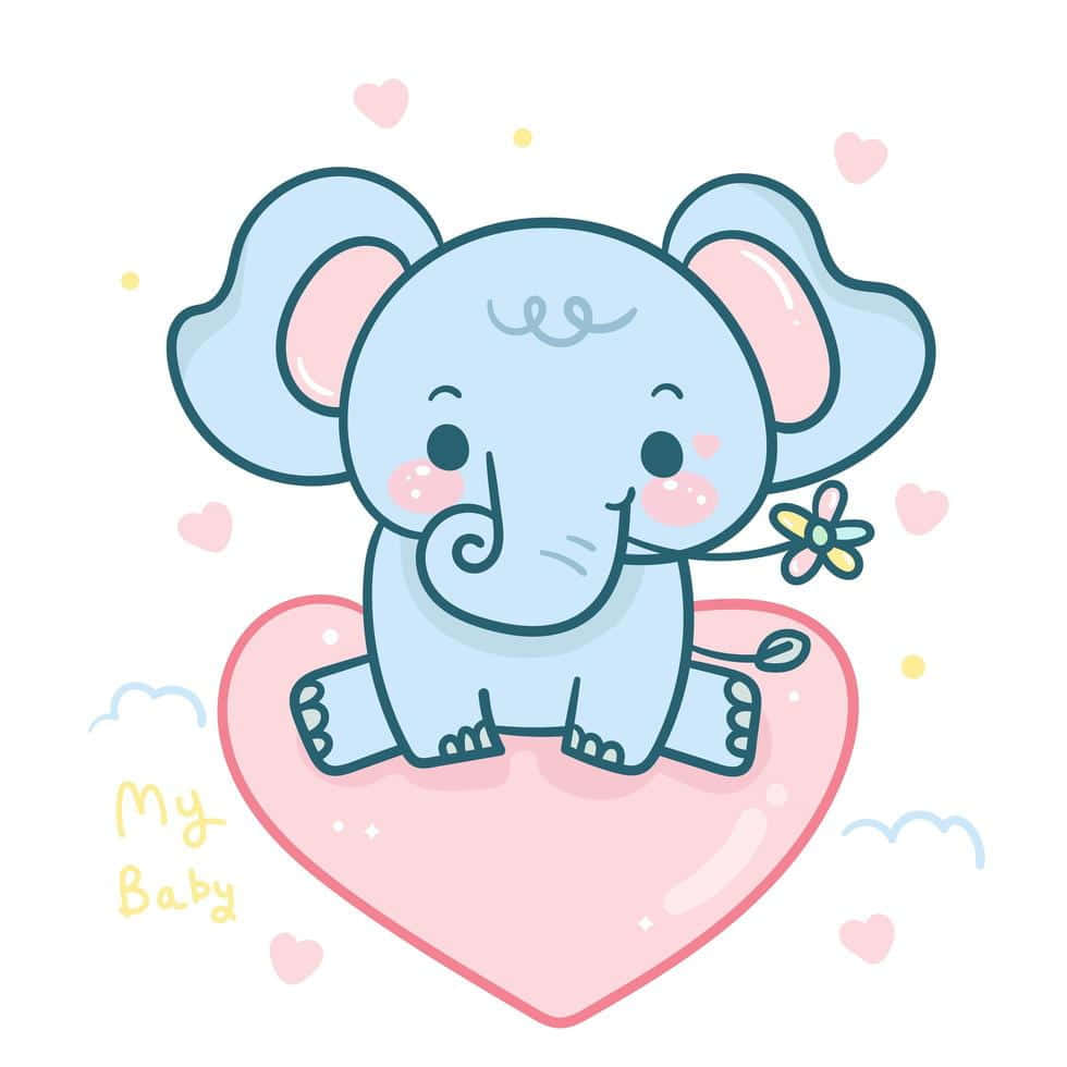 Adorable Kawaii Elephant Illustration Wallpaper