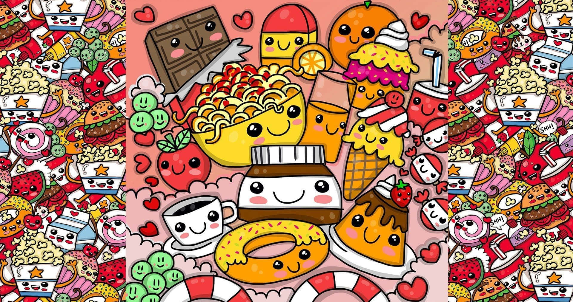 Adorable Kawaii Food Feast Wallpaper