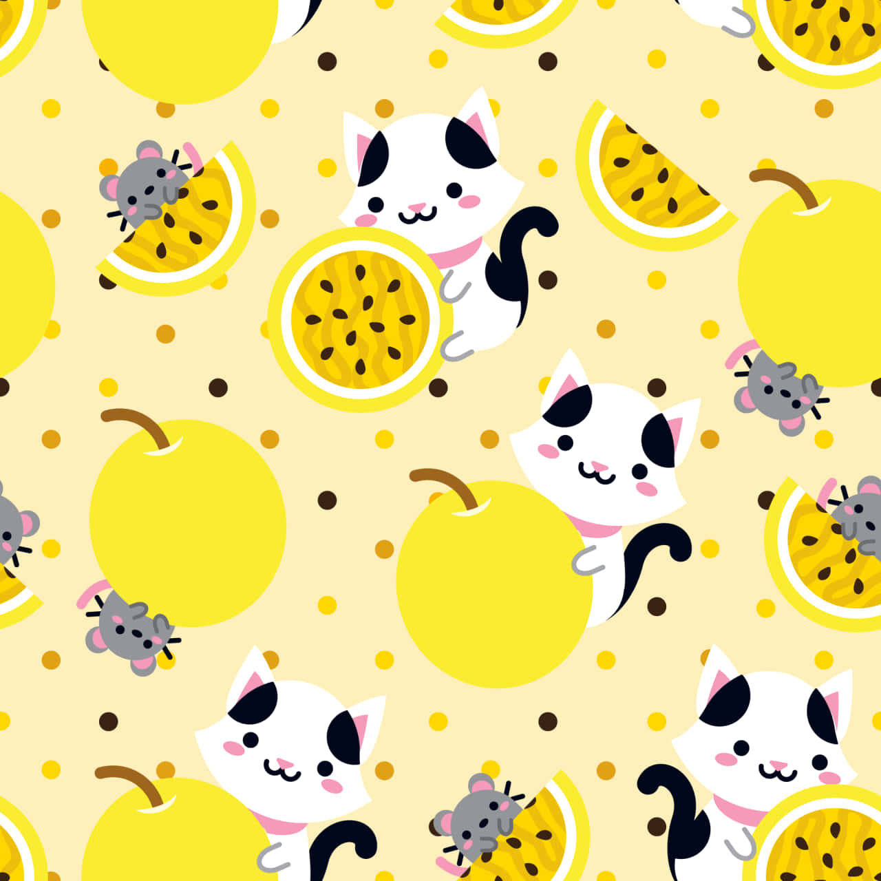 Adorable Kawaii Fruit Characters Illustration Wallpaper