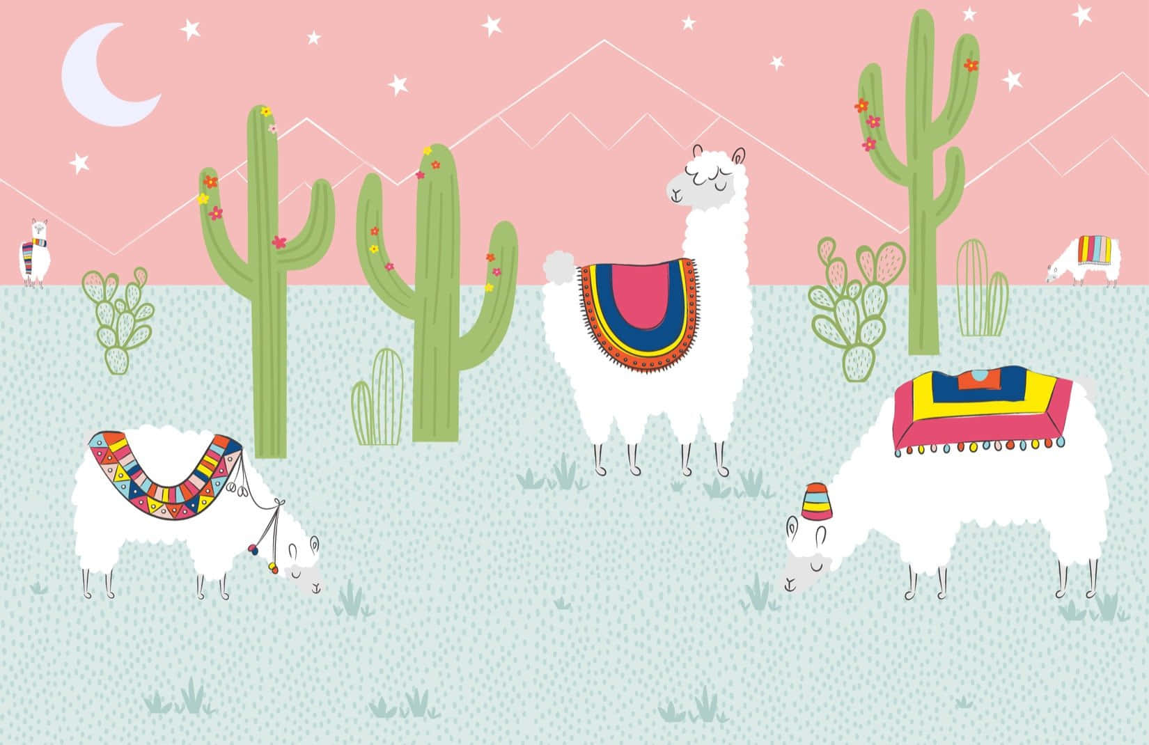 Adorable Kawaii Llama Illustration Wallpaper