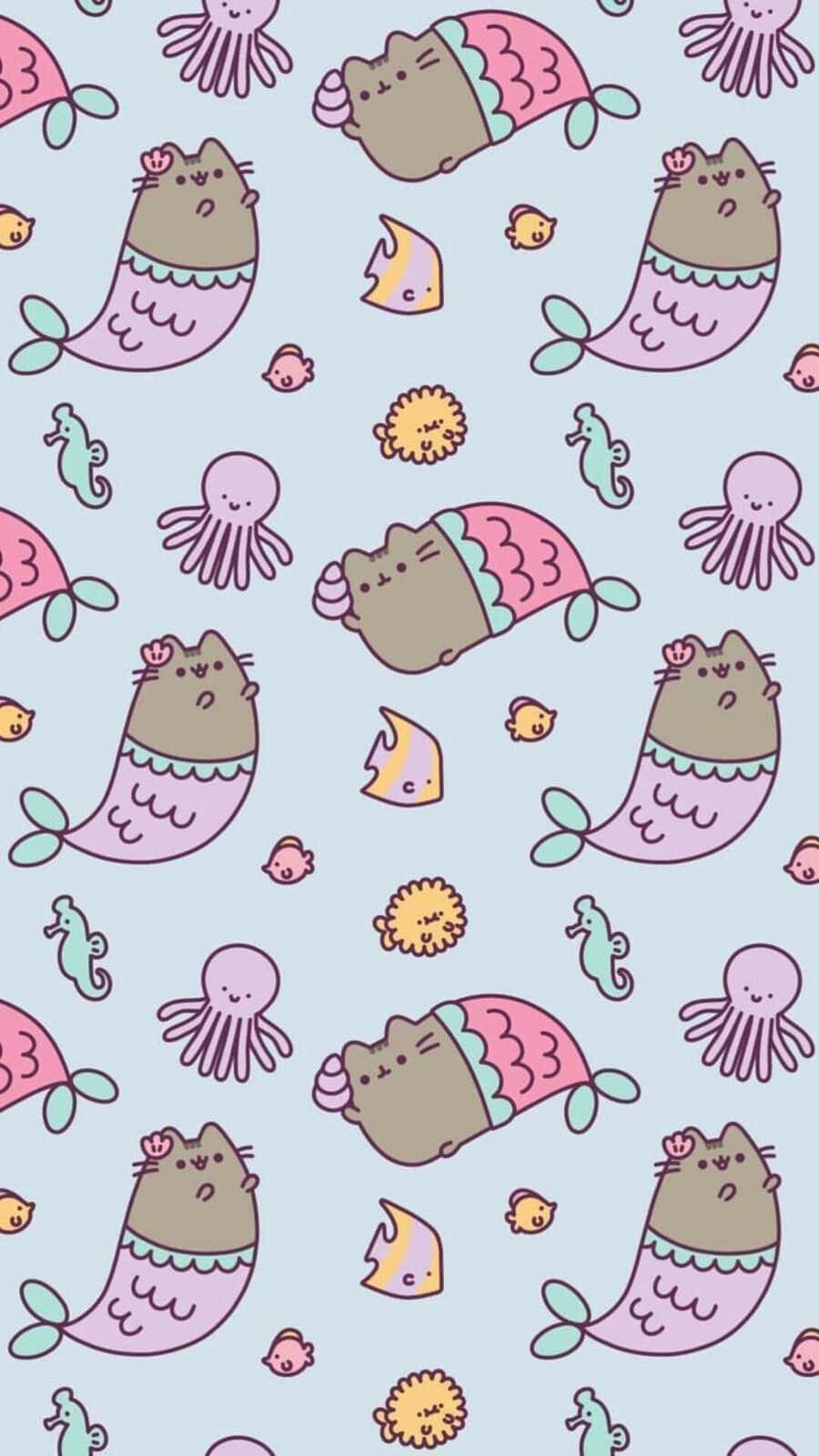 Adorable Kawaii Mermaid Illustration Wallpaper