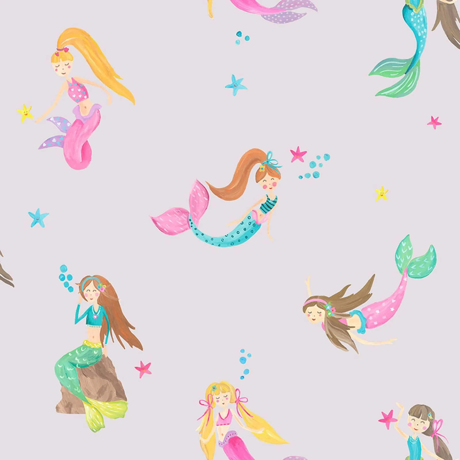 Adorable Kawaii Mermaid Swimming In The Magical Ocean Wallpaper