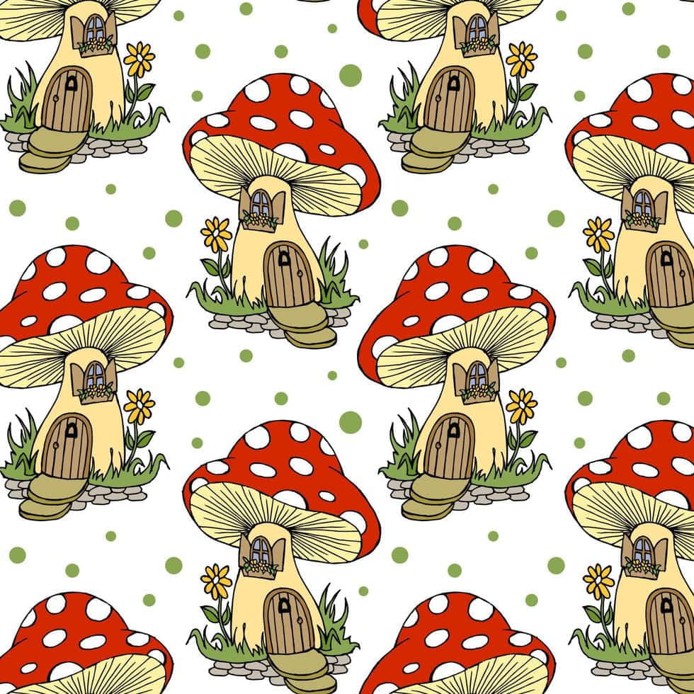 Adorable Kawaii Mushroom In A Magical Forest Wallpaper