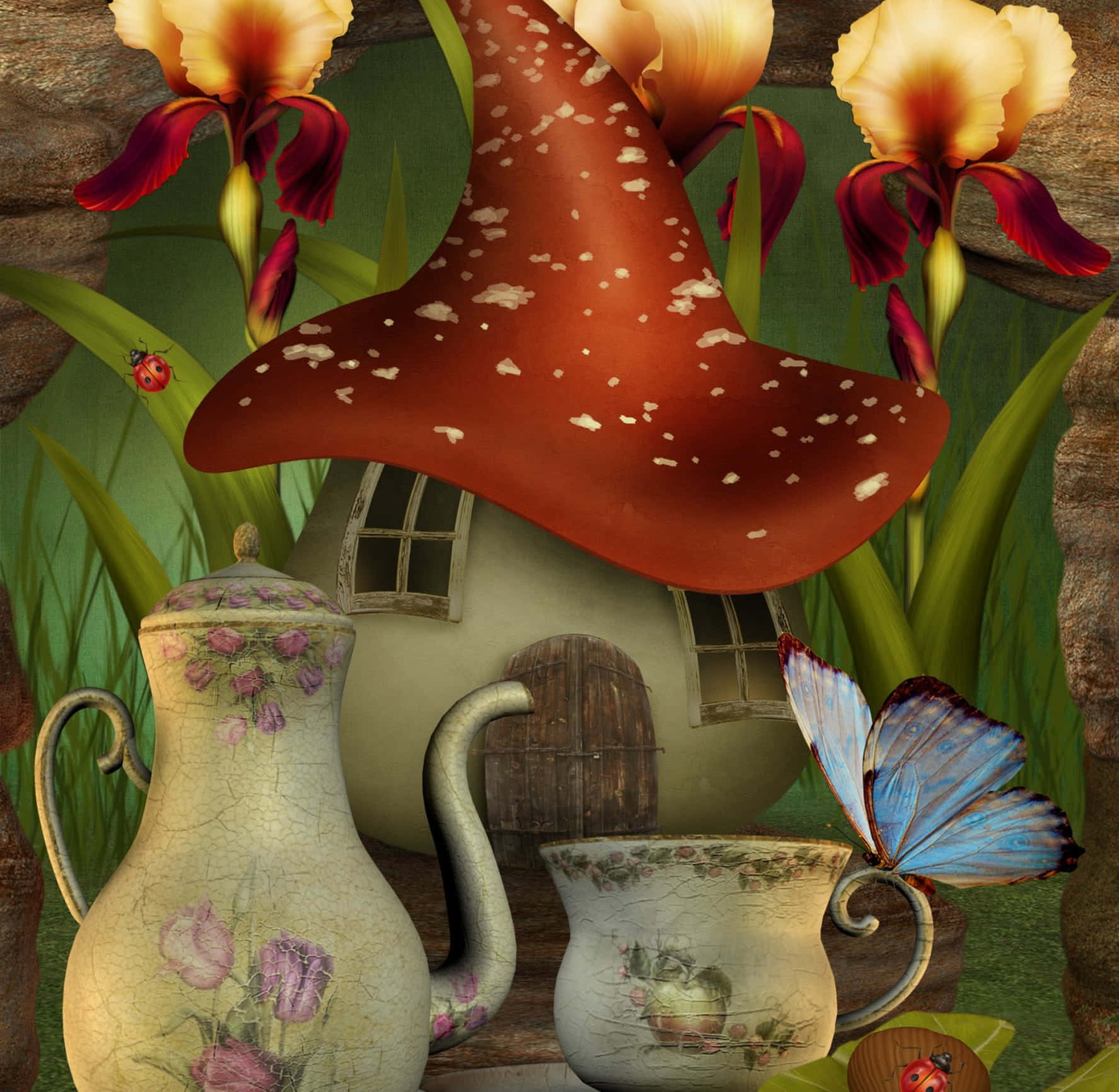 Adorable Kawaii Mushroom In A Magical Forest Wallpaper