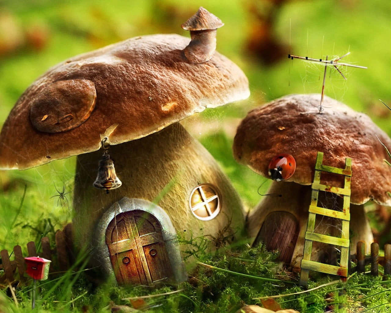 Adorable Kawaii Mushroom On A Sunny Day Wallpaper