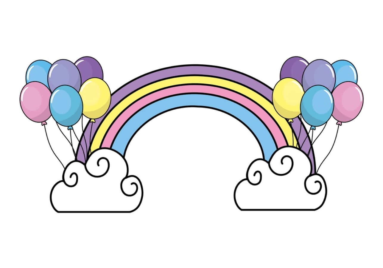 Adorable Kawaii Rainbow Over Fluffy Clouds Wallpaper