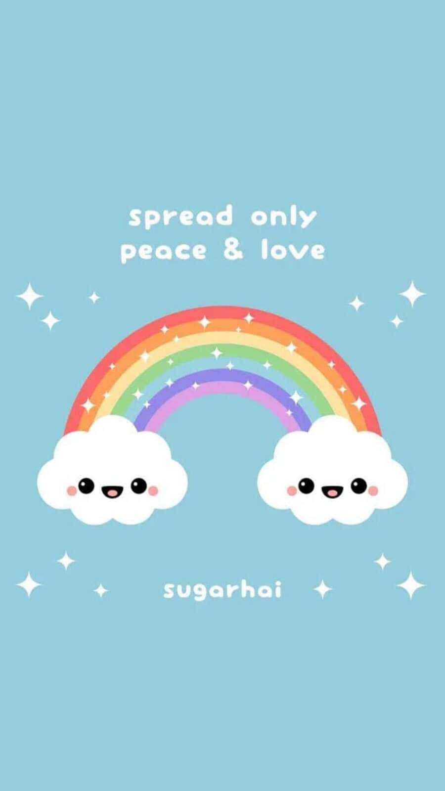 Adorable Kawaii Rainbow With Cute Stars And Puffy Clouds Wallpaper