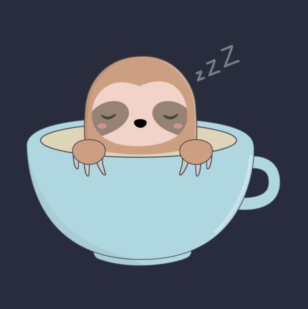 Adorable Kawaii Sloth Hanging On A Tree Branch Wallpaper