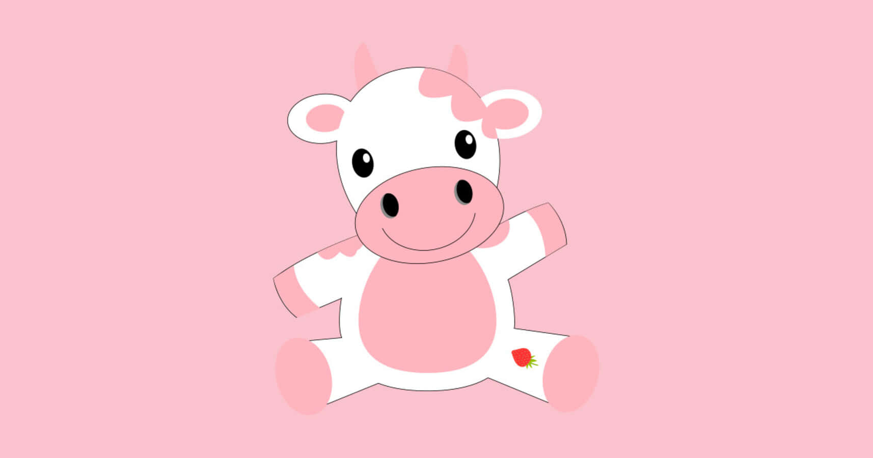 Adorable Kawaii Strawberry Cow Illustration Wallpaper