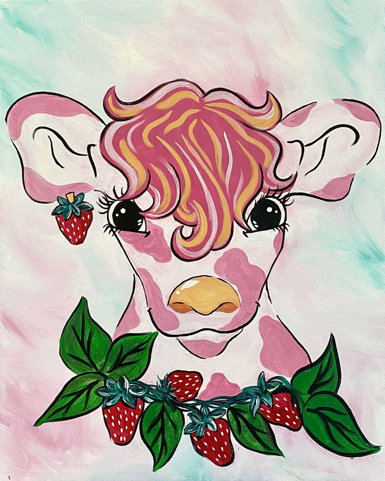 Adorable Kawaii Strawberry Cow Wallpaper Wallpaper