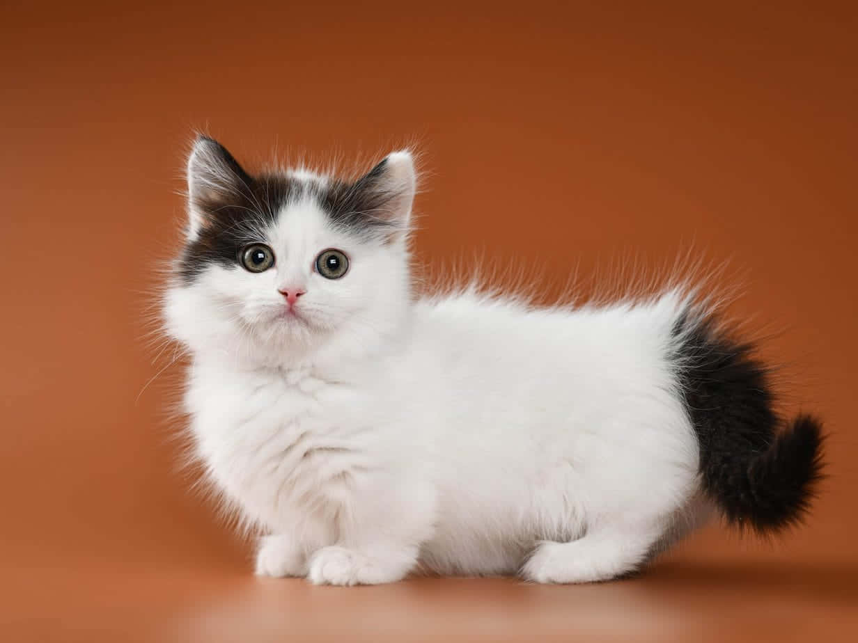 Adorable Munchkin Cat Relaxing In A Cozy Room Wallpaper