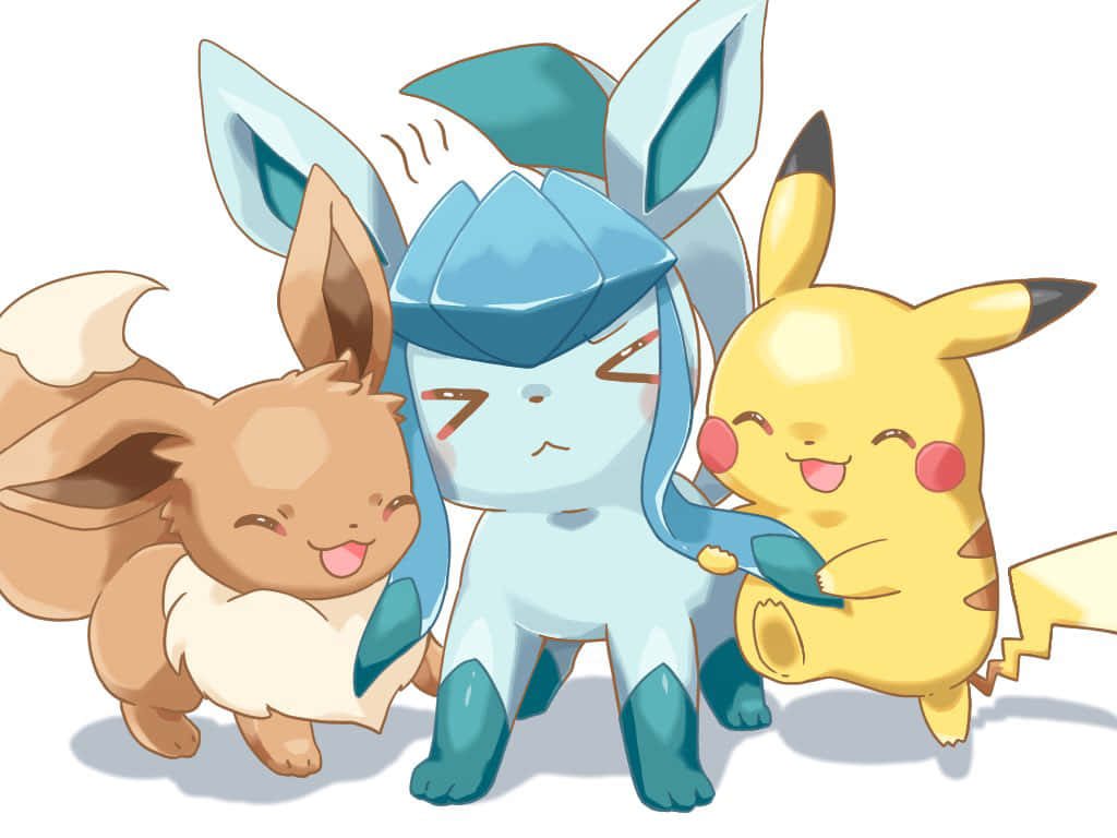 Adorable Pikachu And Eevee Cuddling Up Wallpaper