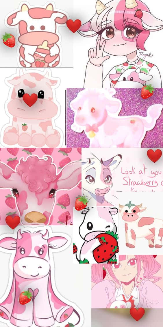 Adorable Pink Cow Collage Wallpaper